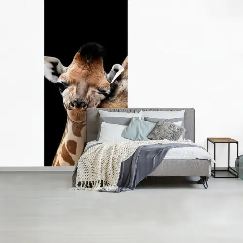 Giraffe - Dieren - Zwart - Portret - Dieren fotobehang vinyl groot -slaapkamer