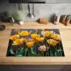 Tulpen - Geel - Penseelstreken - Abstract Inductie beschermer vinyl 3mm klein -sfeer5