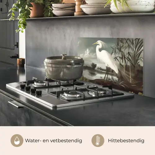 Reiger - Planten - Wolken - Wit keuken achterwand spatscherm klein -usp_NL