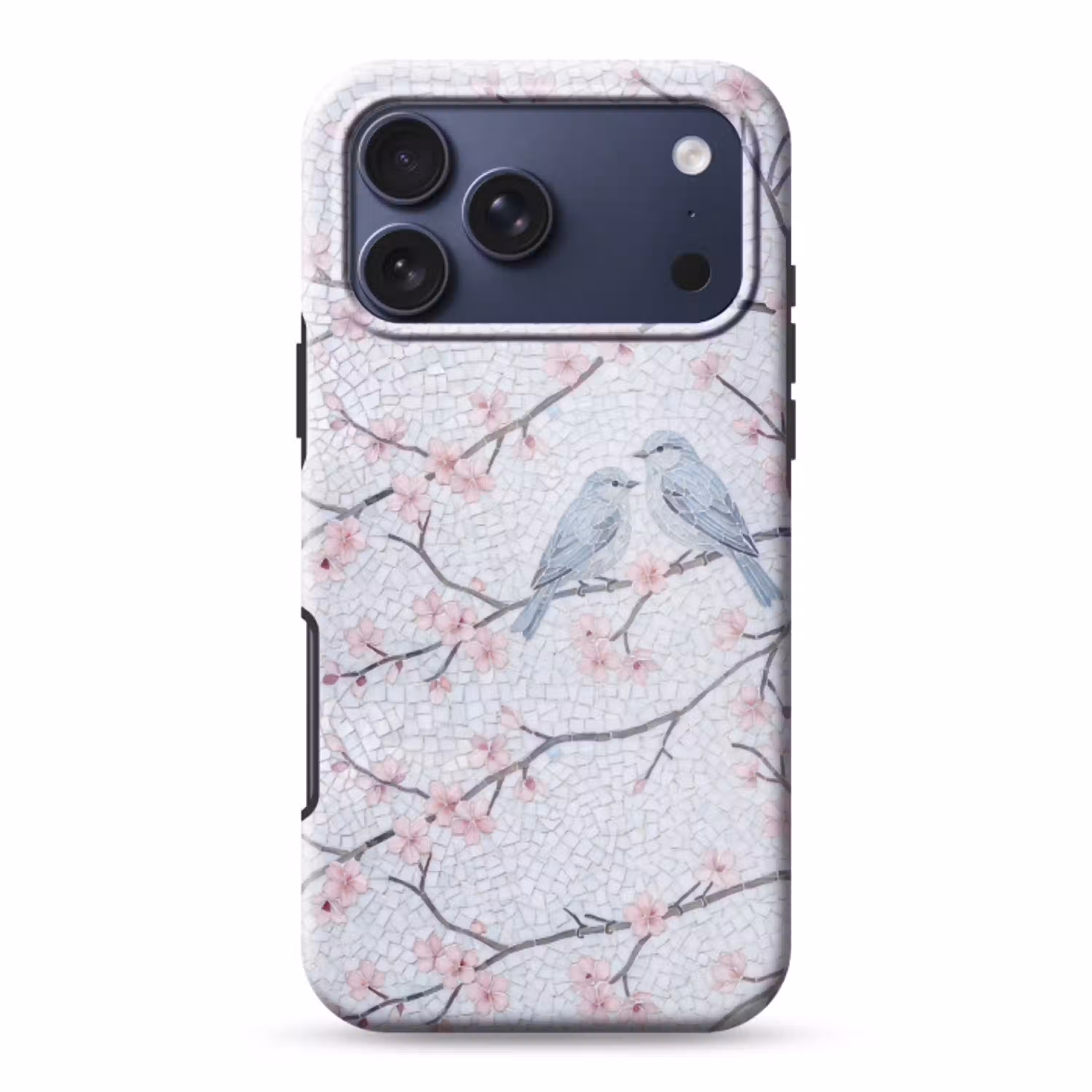 Vogel - Bloemen - Natuur - Mozaïek - Roze Toughcase MagSafe Apple iPhone 17 Pro Max klein -3d