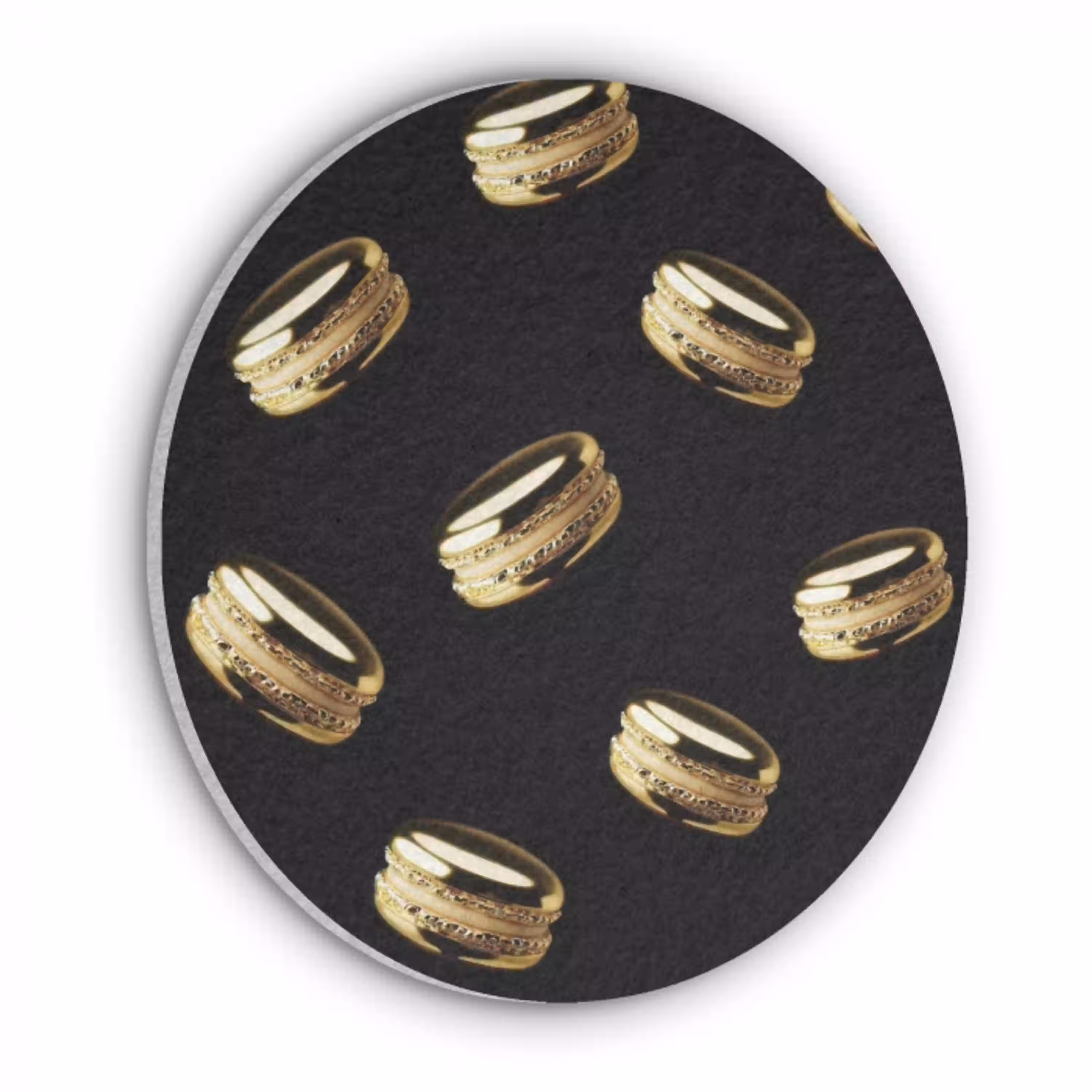 Macarons - Patroon - Goud - Zwart Akoestische PET Vilt - Rond klein -3d