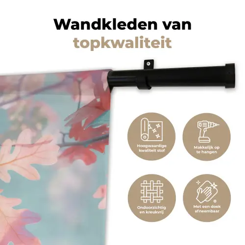 Eikenbladeren - Takken - Roze Wandkleed katoen klein -sfeer2