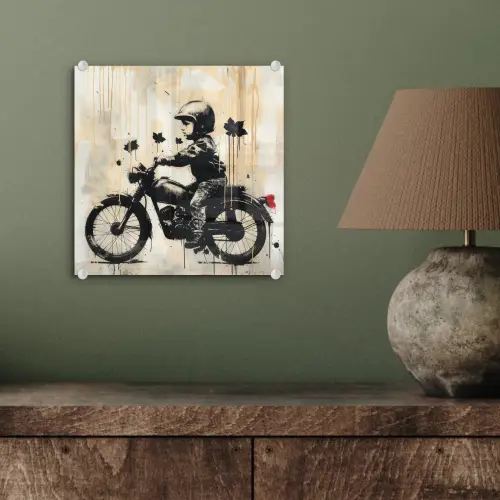 Vintage - Street art - Motor - Jongen - Graffiti - Zwart - Banksy plexiglas 5mm klein -sfeer3