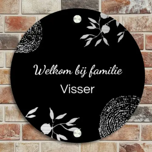 Illustraties - Zwart - Sierlijk Naambord Rond klein -sfeer2