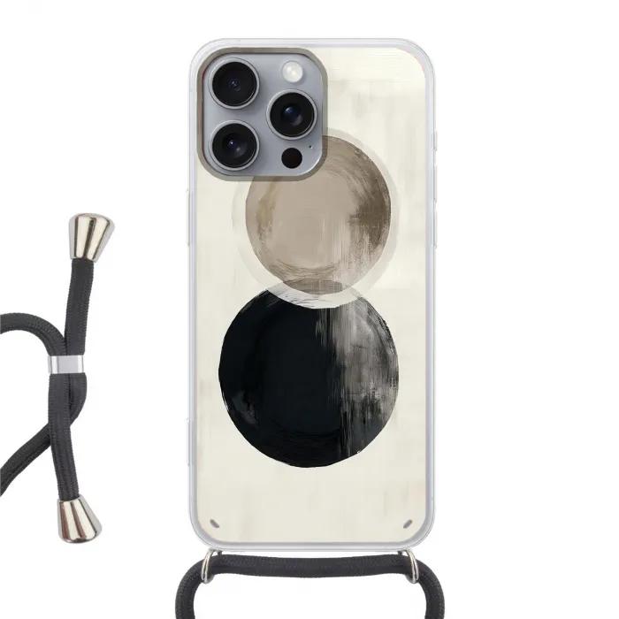 Cirkels - Vorm - Beige - Abstract Hoesje iPhone 16 Pro Max met koord klein -3d