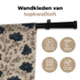 Motief - Bloemen - Zwart - Beige Wandkleed katoen klein 269 -sfeer2