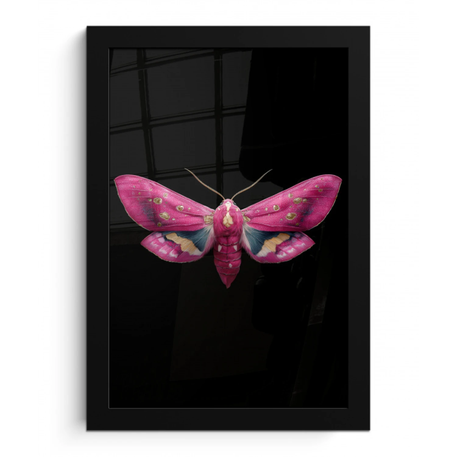 Vlinder - Roze - Nachtvlinder fotolijst zwart zonder passe partout klein -3d