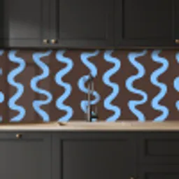 Kronkelende lijnen - Blauw - Bruin - Minimalistisch keuken achterwand 2 middel 871 -sfeer1