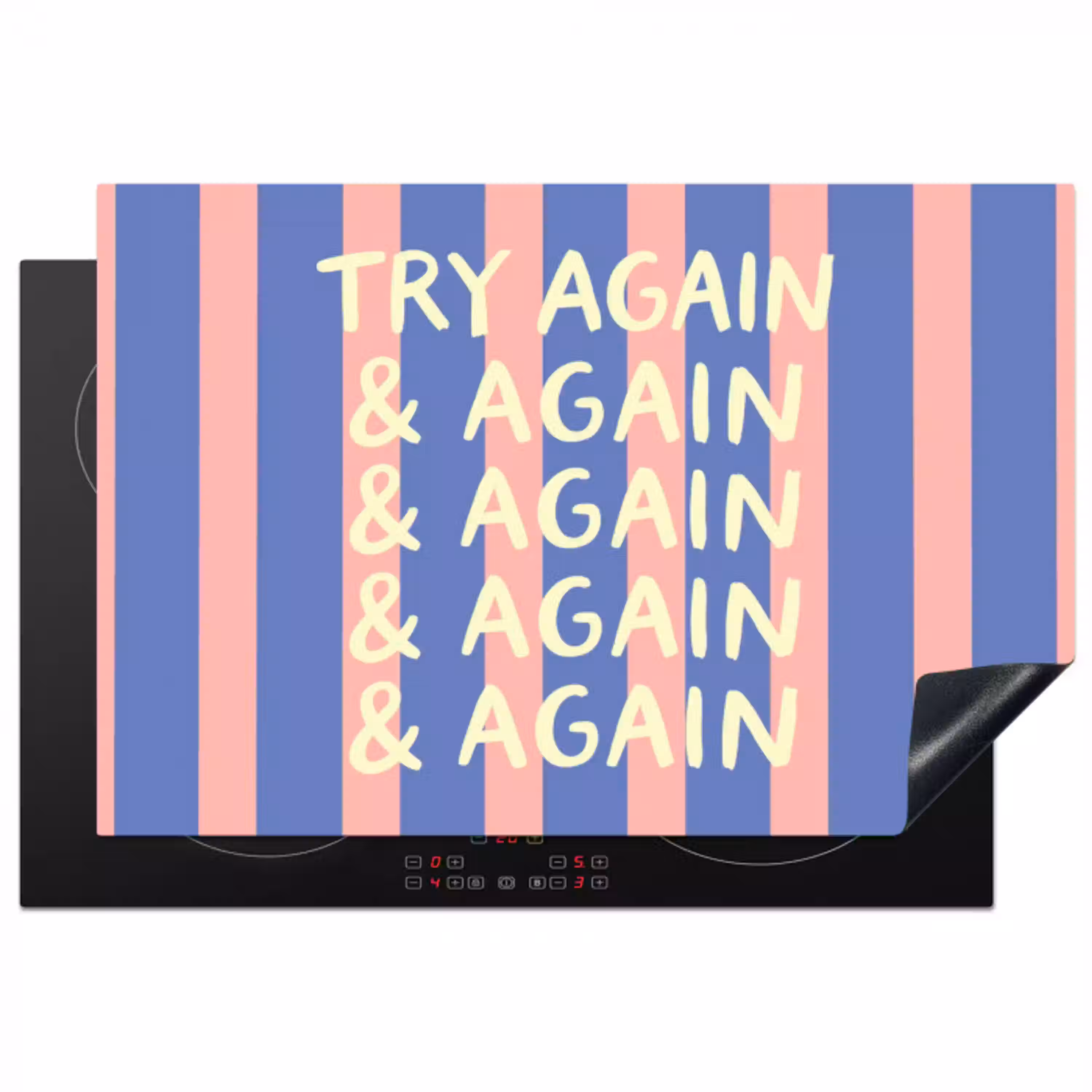 Try again - Strepen - Roze - Verticaal - Blauw Inductie beschermer vinyl 3mm klein -3d