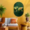 Wereldkaart - Groen - Goud Wandcirkel Ovaal Glas middel -sfeer4