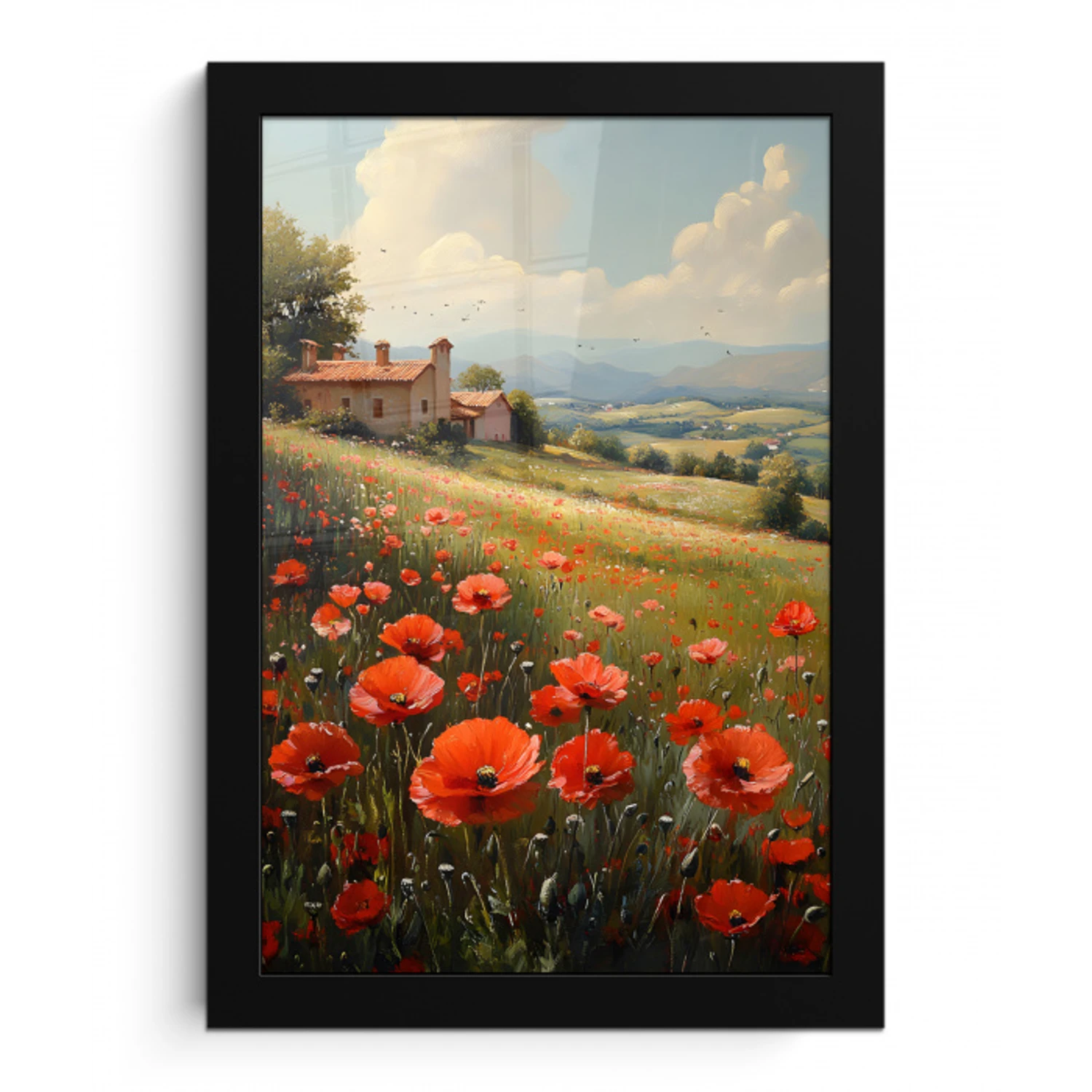 Klaprozen - Rood - Heuvels - Landschap fotolijst zwart zonder passe partout klein -3d