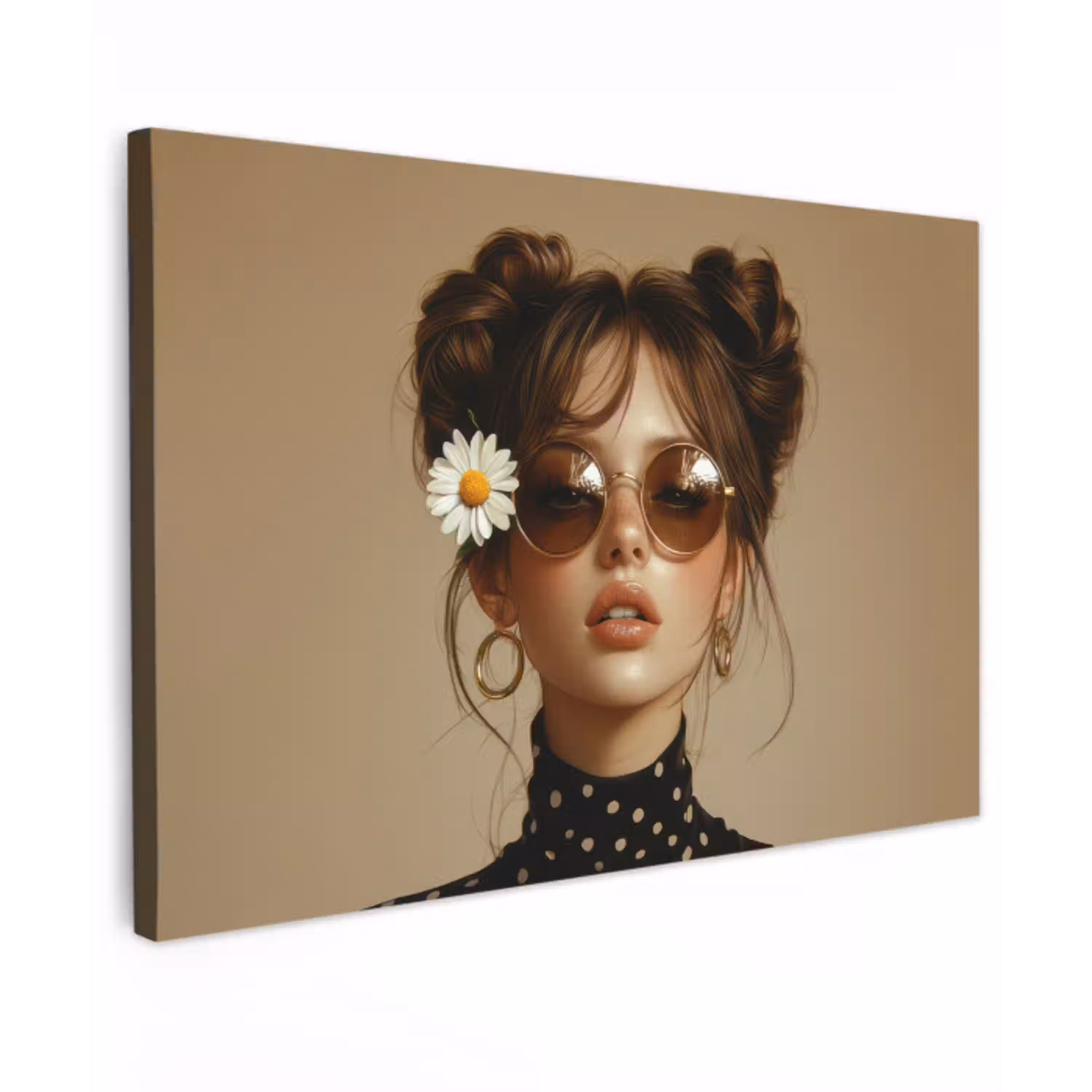 Vrouw - Beige - Bloem - Modern - Portret canvas 2cm klein -z3d