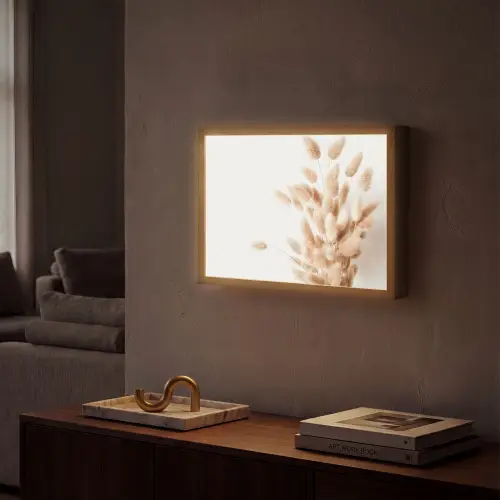 Pampasgras - Pluim - Wit - Beige Light Box met batterij (Wandlamp) middel -sfeer1