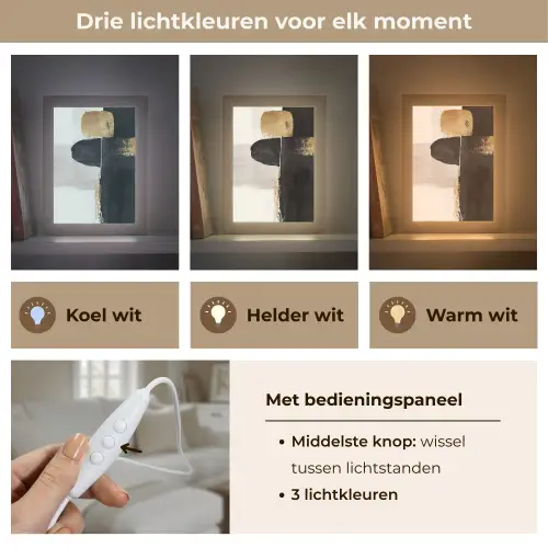 Vormen - Penseelstreken - Abstract - Goud Light Box met kabel (Tafellamp) klein -USP_lichtkleurNL