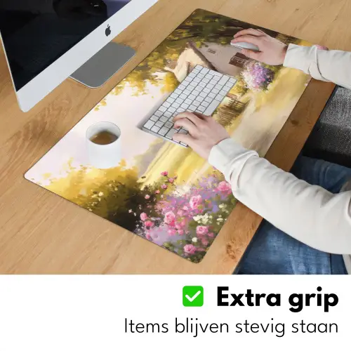 Huisje - Hout - Bloemen Muismat XXL klein -sfeer3