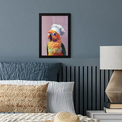 Papegaai - Koksmuts - Nieuwsgierig - Vogel fotolijst zwart zonder passe partout klein -sfeer3