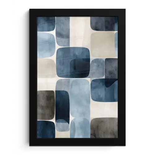Patroon - Blauw - Vierkanten fotolijst zwart zonder passe partout klein -3d