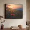 Bloemenveld - Gras - Bloemen - Planten - Zonsondergang - Oranje Textielframe - compleet frame klein -sfeer3