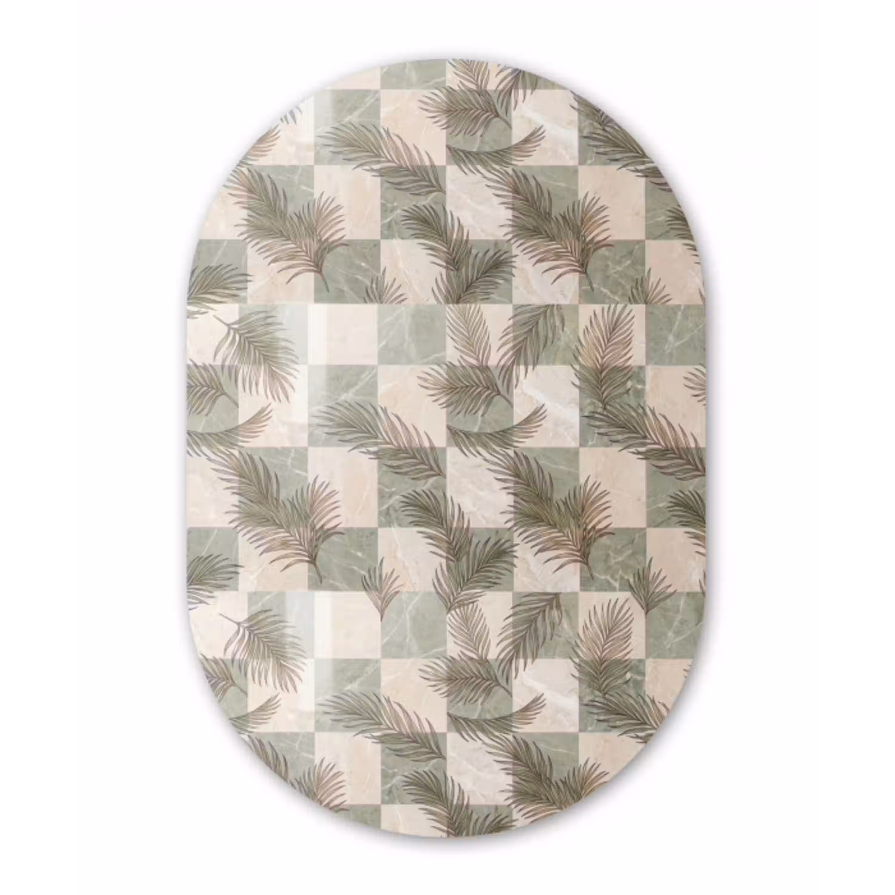 Planten - Bladeren - Marmer - Modern - Groen Wandcirkel Ovaal Aluminium middel -3d