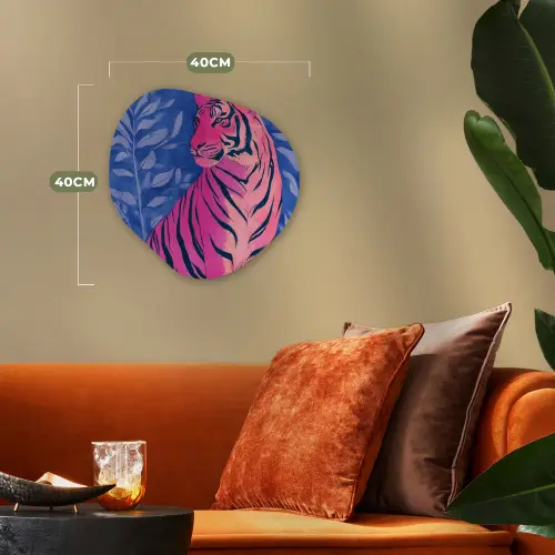Tijger - Roze - Bladeren - Jungle Wandcirkel Organisch Forex 3mm klein -sfeer3