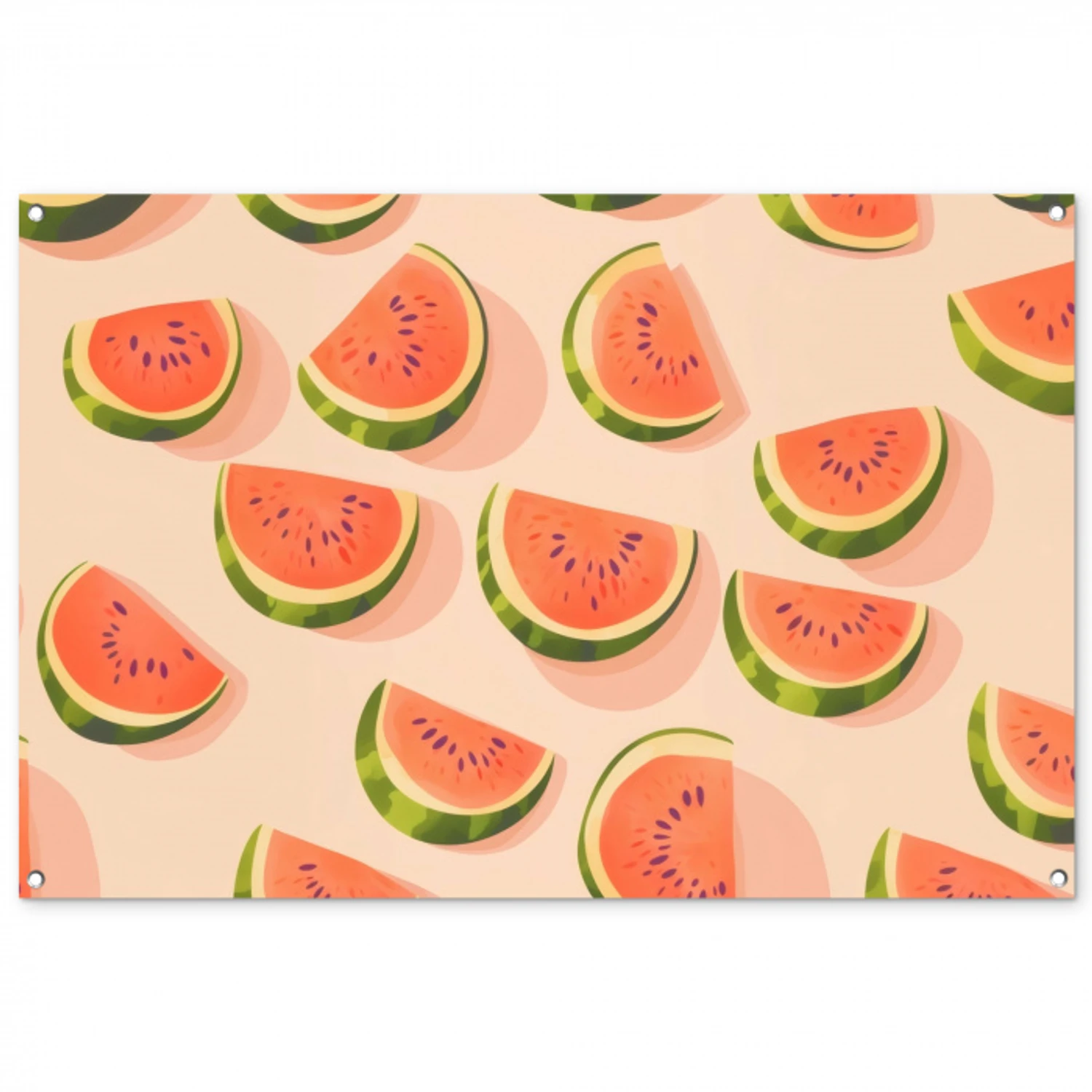 Watermeloen - Schijfjes - Pitten - Rood tuinposter los doek groot -3d