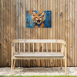 Kat - Kleurrijk - Oranje - Blauw Tuinposter op houten frame 2 cm dik klein -sfeer4