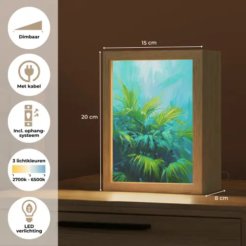 Bladeren - Groen - Schilderij - Abstract Light Box met kabel (Tafellamp) klein -USP_NL