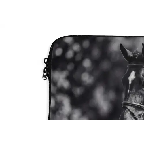 Springen - Paard - Zwart - Wit laptophoes neopreen klein -detail