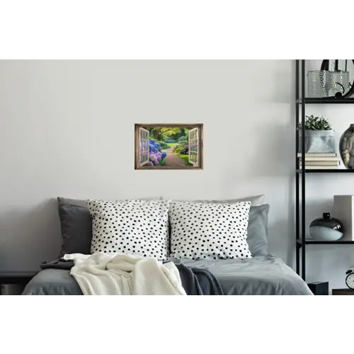 Doorkijk - Tuin - Raam - Hortensia - Bloemen Muursticker klein -slaapkamer