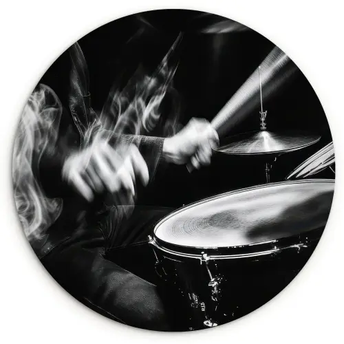 Drummer - Zwart - Drumstel Wandcirkel kunststof plaat 5mm dik klein -3d