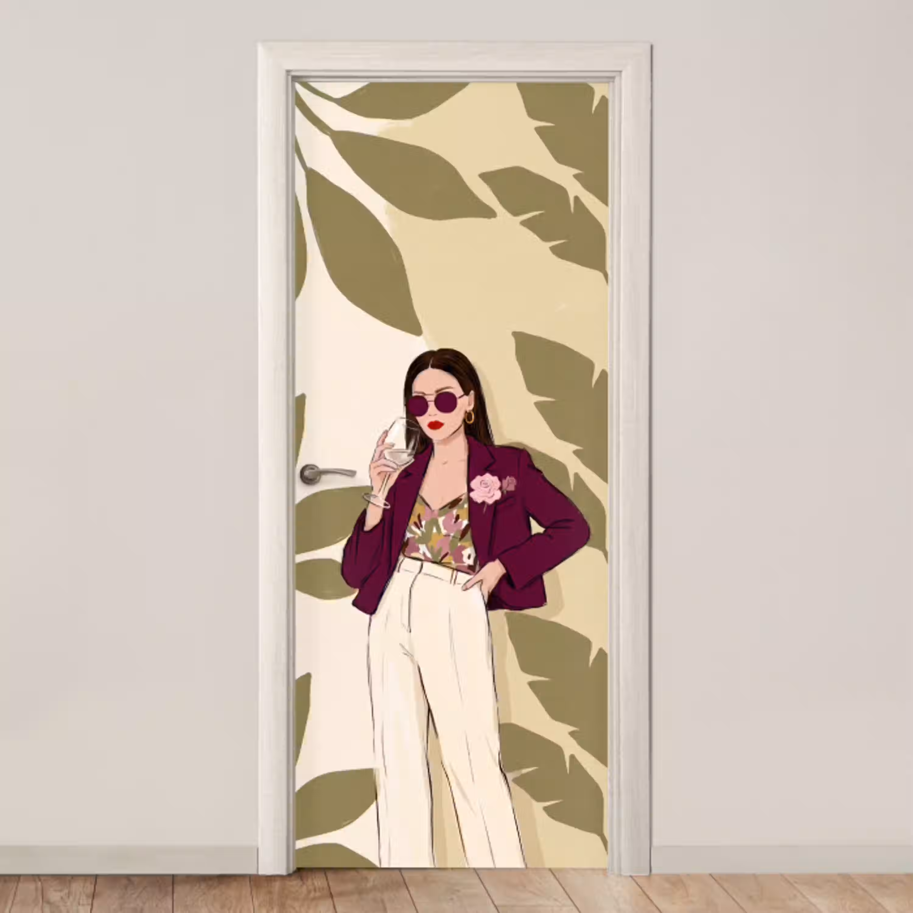 Vrouw - Wijn - Portret - Mode - Modern deurposter klein -3d_beige
