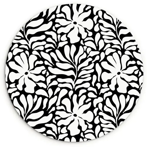 Bloemen - Patroon - Zwart - Wit Wandcirkel plexiglas klein 852 -3d
