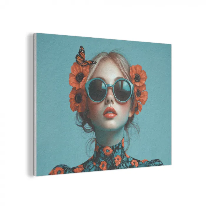 Vrouw - Blauw - Vlinder - Bloemen - Aesthetic PET vilt klein -3d