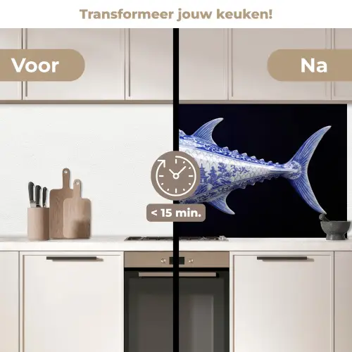 Porselein - Tonijn - Delfts - Blauw keuken achterwand 2 middel -voor-na2_NL