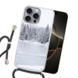 Meer - Dennen - IJs - Winter - Rustgevend Hoesje iPhone 16 Pro Max met koord klein -sfeer1