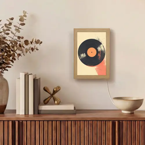 Vinylplaat - Zwart - Verfspatten - Retro Light Box met kabel (Tafellamp) klein -sfeer2