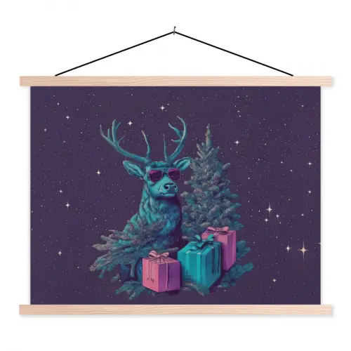 Rendier - Zonnebril - Neon - Kerstboom textielposter latten blank klein -3d