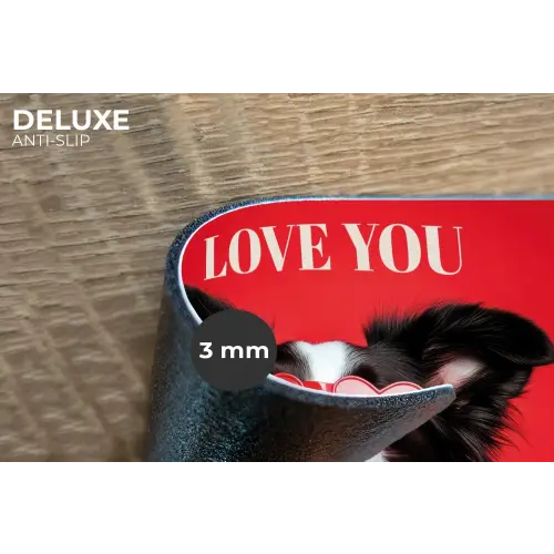 Hond - Hartjesbril - Loveyou - Rood Placemat vinyl groot -closeup