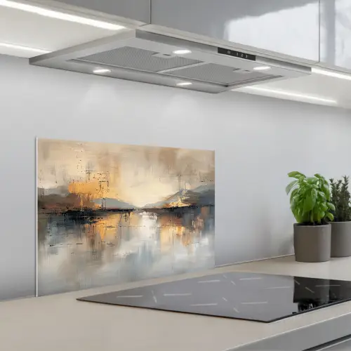 Abstract - Modern - Beige - Aesthetic - Goud keuken achterwand spatscherm klein -3d_schuin