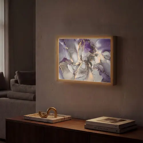 Goud - Paars - Marmer Light Box met batterij (Wandlamp) middel -sfeer1