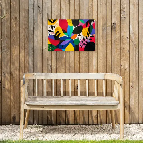 Vormen - Stippen - Kleurrijk Tuinposter op houten frame 2 cm dik klein -sfeer4