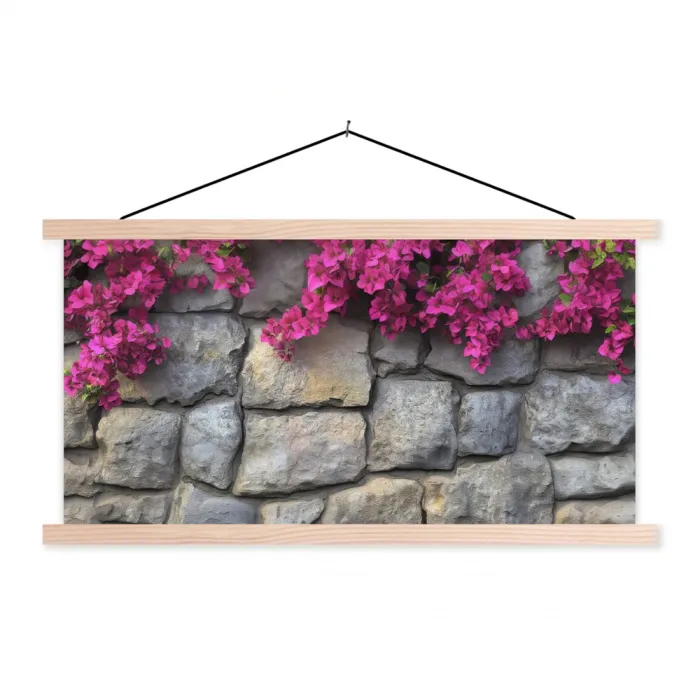 Bougainvillea - Stenen Muur - Roze textielposter latten blank klein -3d