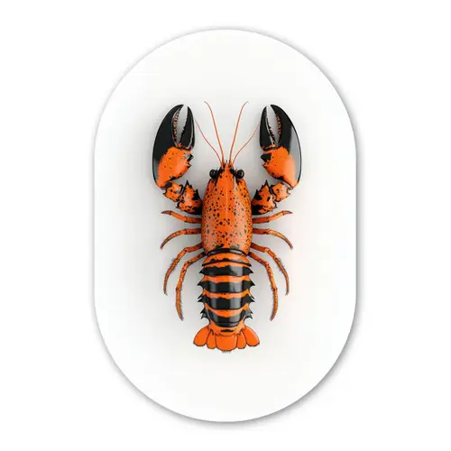 Kreeft - Zwart - Oranje - Wit - Uniek Wandcirkel Ovaal Glas middel -3d