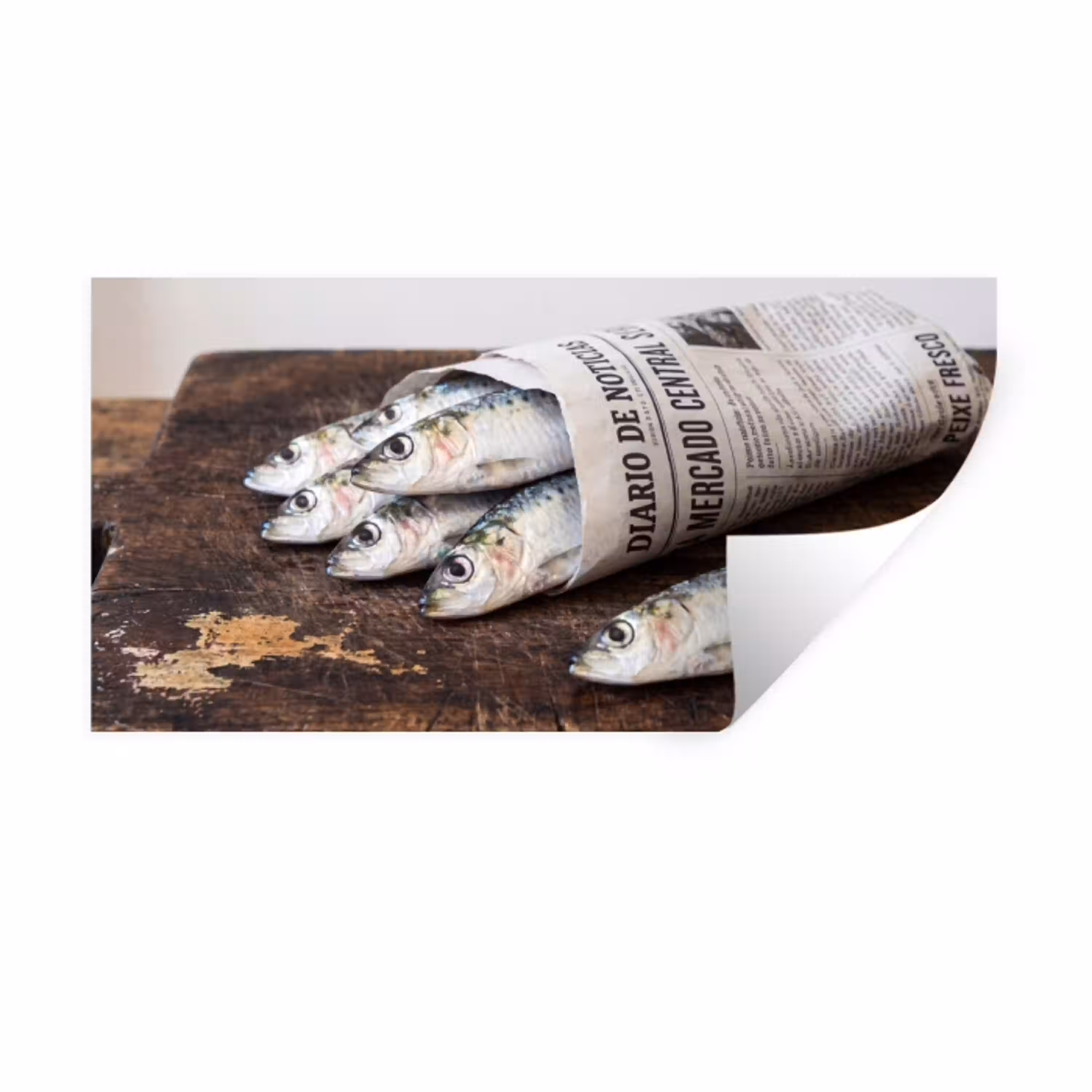 Sardientje - krant - snijplank Muursticker klein -3d