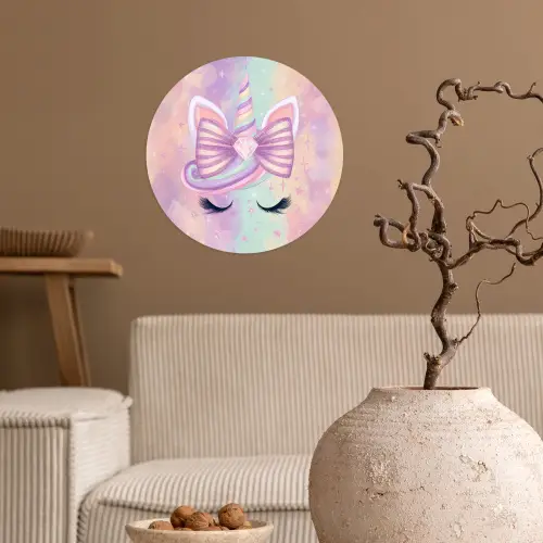 Eenhoorn - Glitters - Regenboog - Pastel Wandcirkel behangsticker klein -sfeer1