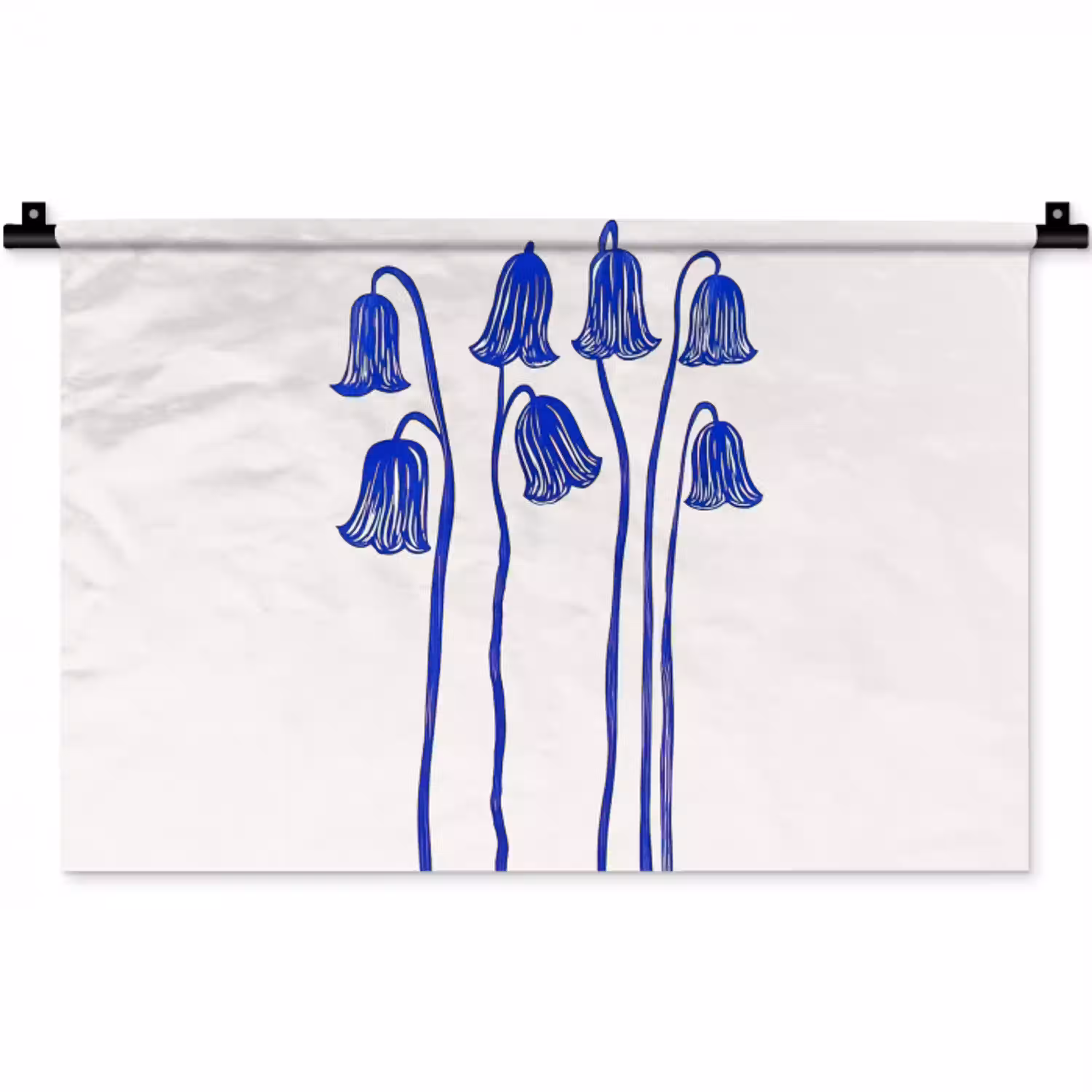 Bloemen - Blauw - Lijnen - Bloemblaadjes Wandkleed katoen klein -zz3d