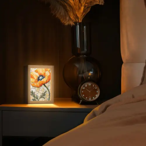 Klaprozen - Oranje - Mozaïek - Bladeren Light Box met kabel (Tafellamp) klein -sfeer1