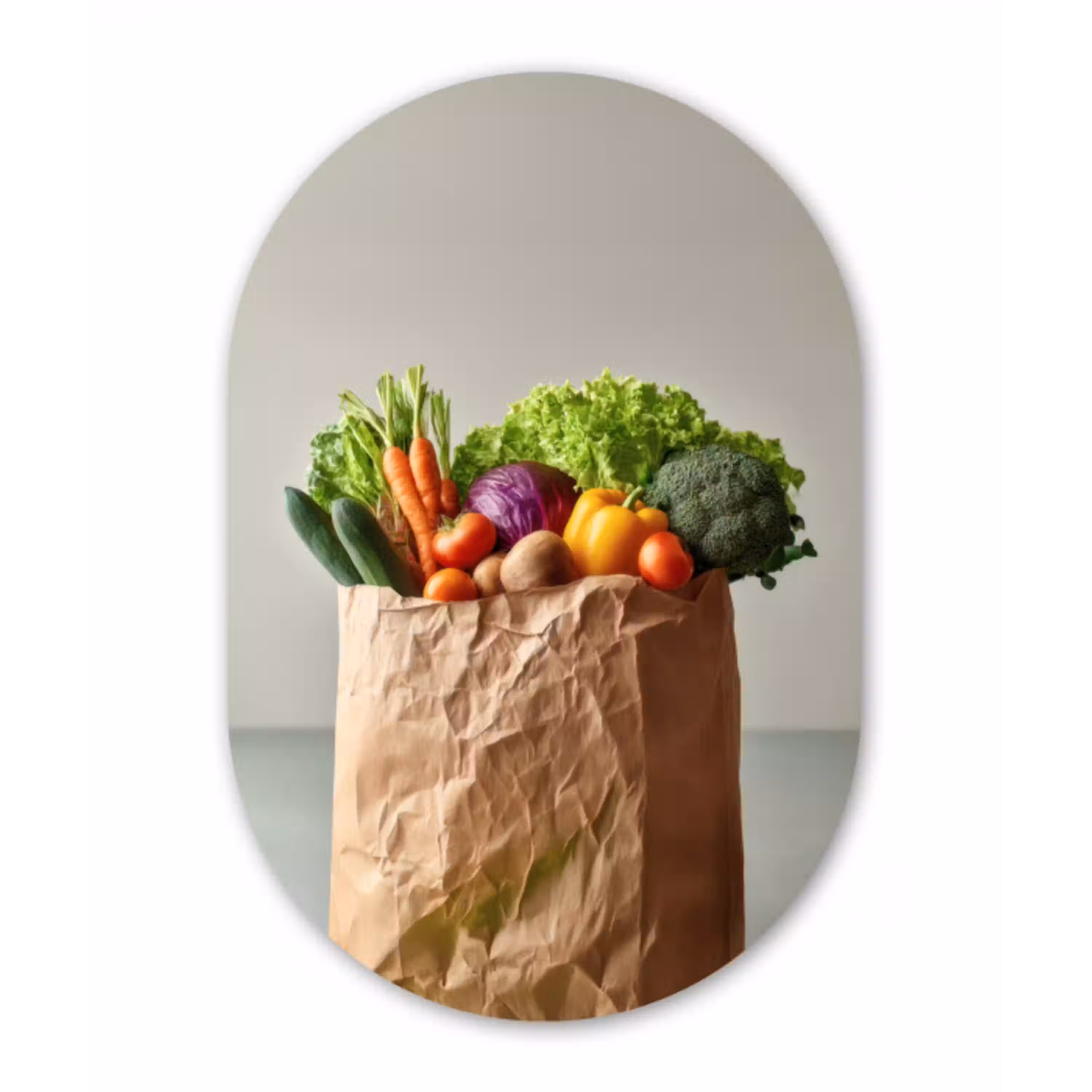Papieren - Boodschappen - Groente - Kleurrijk Wandcirkel Ovaal Glas middel -3d