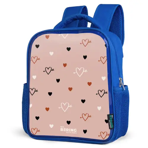 Hartjes met pijlen in zwart, wit en roze Kinderrugzak - Blauw middel -schuin