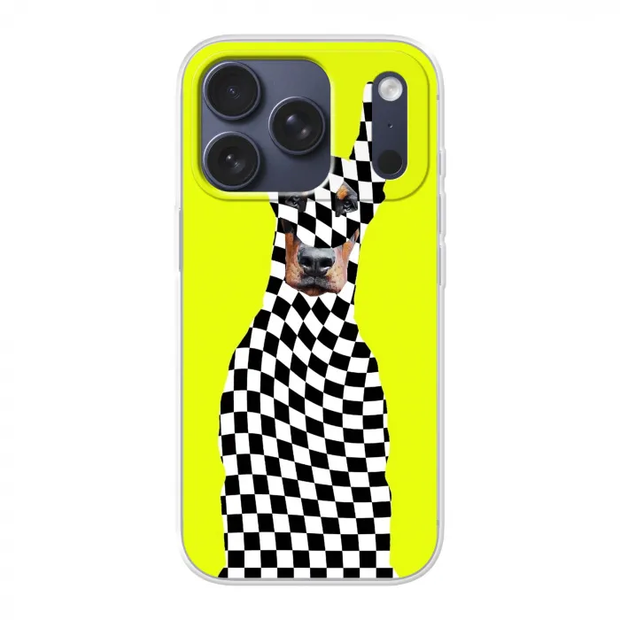 Dobermann - Geblokt - Geel Telefoonhoesje iPhone 17 Pro klein -3d